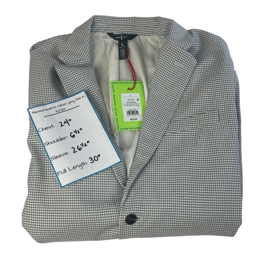 Houston White Grey Houndstooth Blazer Mens Large NWT Stretch Sport Coat - Picture 3 of 12